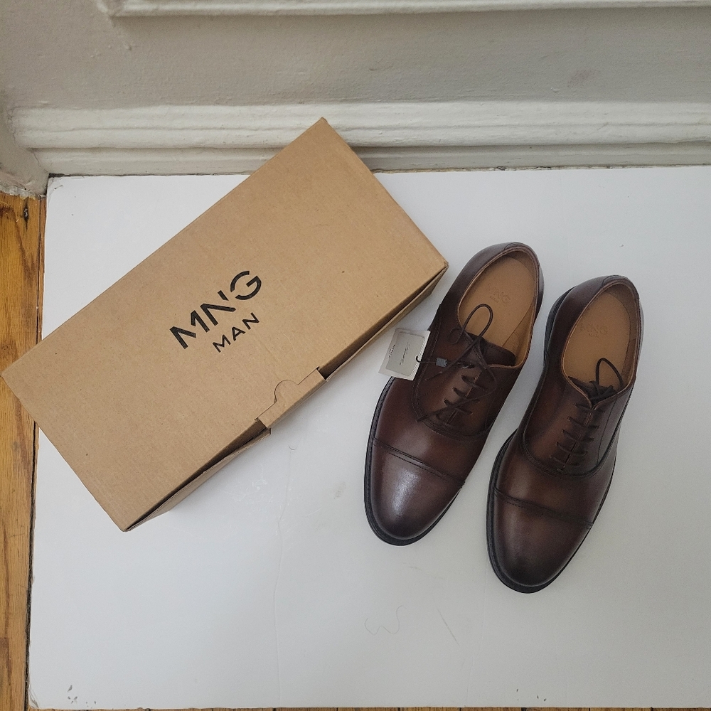 Mango‎ Men Cap-Toe Oxford Leather Shoes 8 NWT Classic Timeless Sophisticated